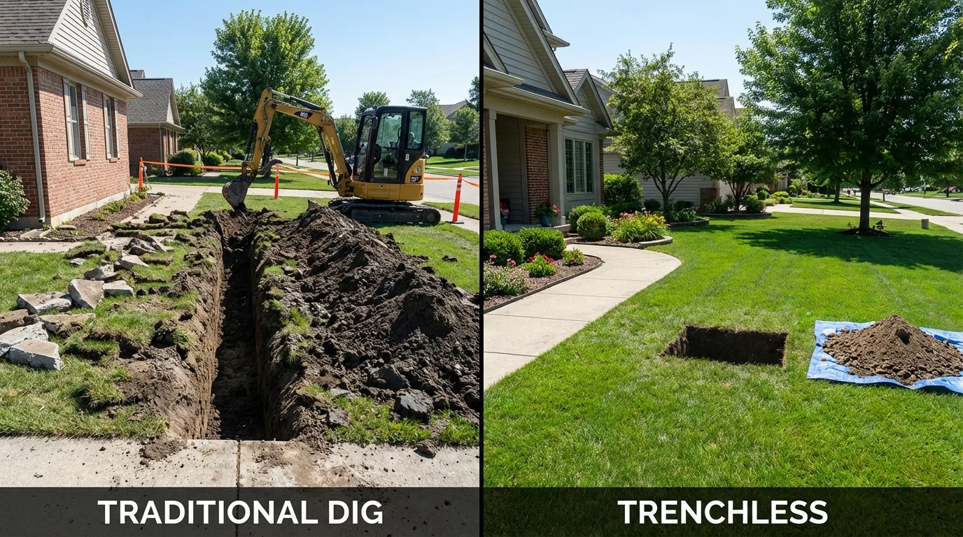 Trenchless sewer repair with minimal yard damage versus traditional excavation in Madison, NH